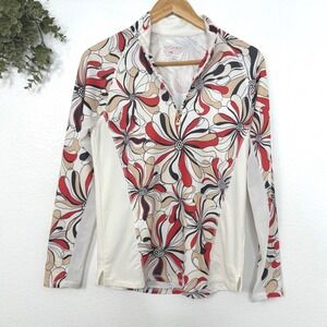 San Soleil Women's XS Floral Print Long Sleeve Golf Tennis Polo Shirt UPF 50